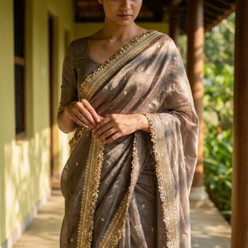 Charcoal Grey Banarasi Tissue Silk Saree
