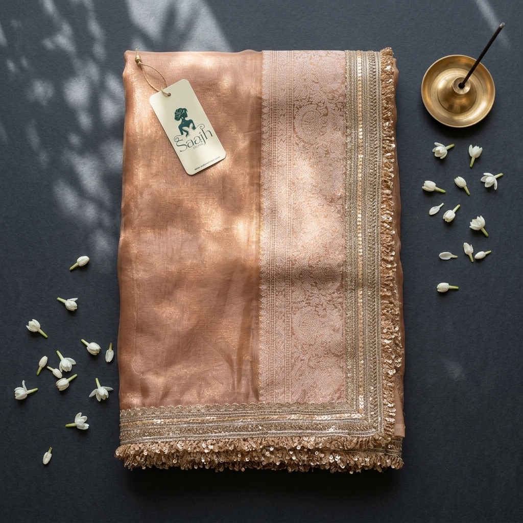 Golden Banarasi Tissue Silk Saree - Image 2