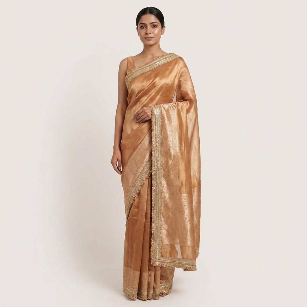 Golden Banarasi Tissue Silk Saree - Image 3