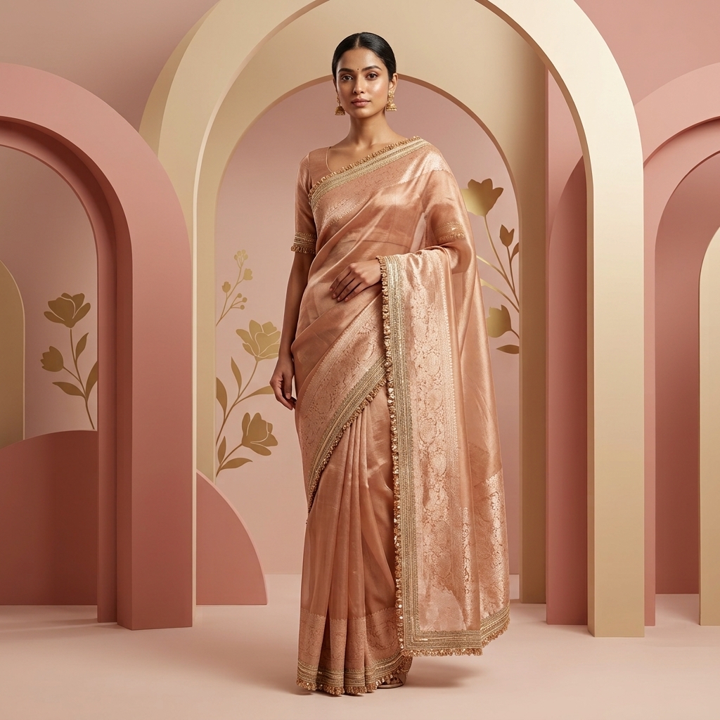 Golden Banarasi Tissue Silk Saree - Image 4