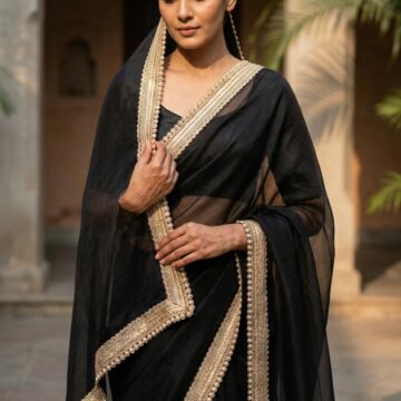 Mid-night Black Banarasi Tissue Silk Saree