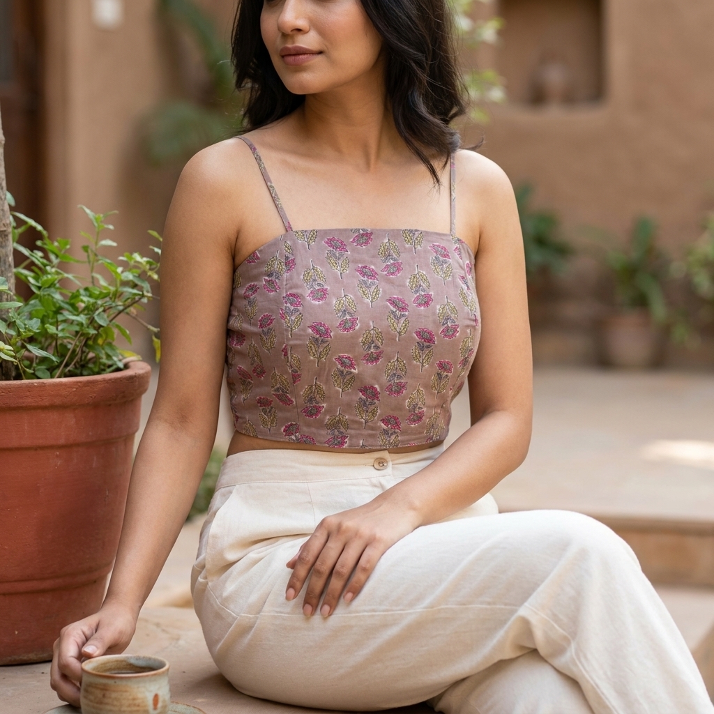 Beige base with floral buta Bralette