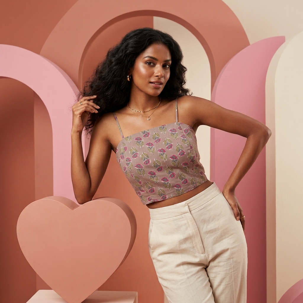 Beige base with floral buta Bralette - Image 5