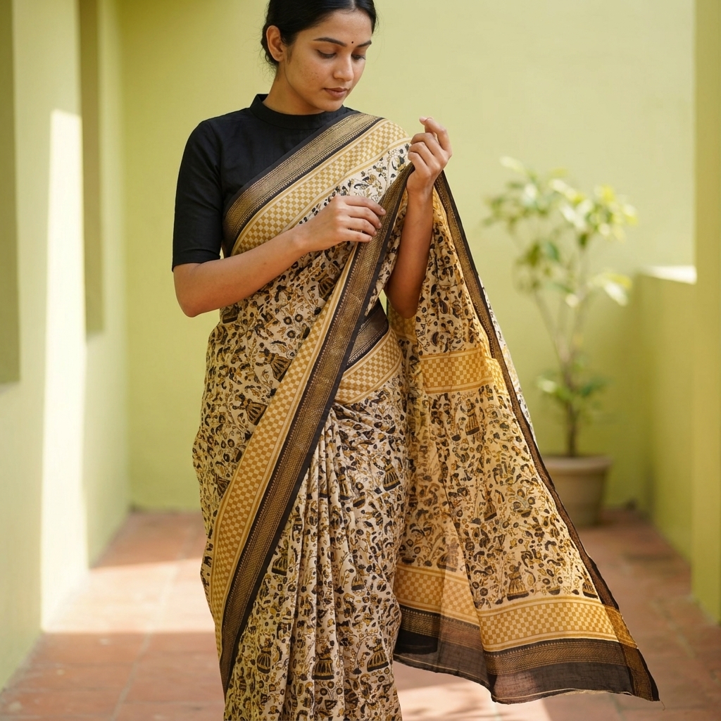 Black-Golden Twilight Maheshwari Silk Saree
