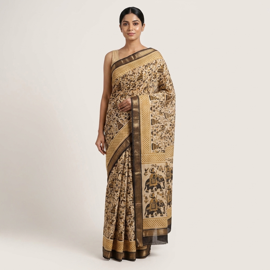 Black-Golden Twilight Maheshwari Silk Saree - Image 3