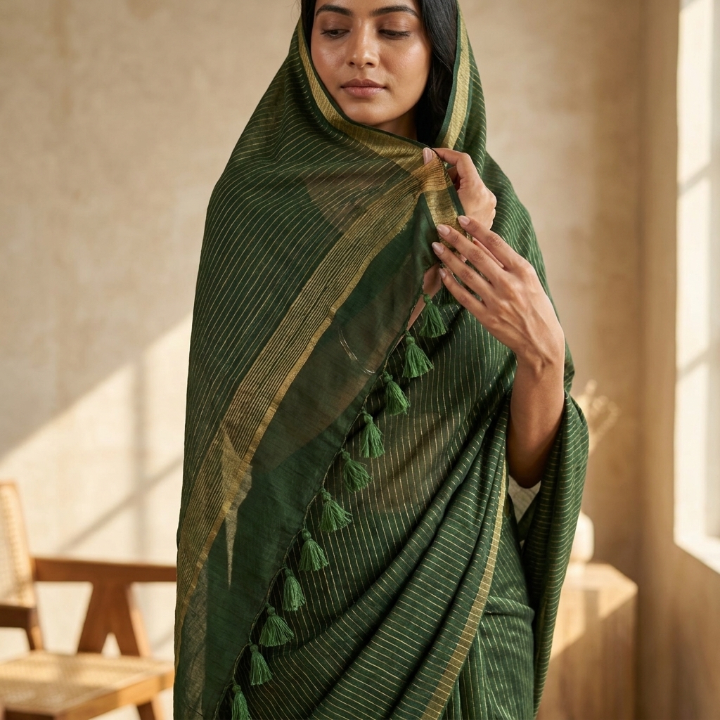 Green Stripe Mul Cotton - Image 4
