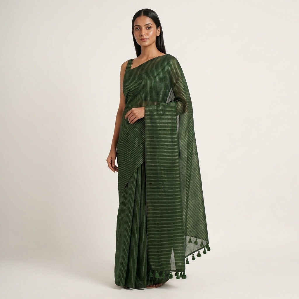Green Stripe Mul Cotton - Image 2