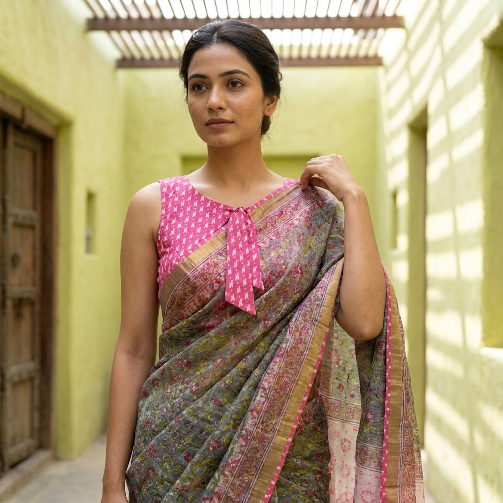 Gulabi Blush Kota Doria - Ready to wear - Image 4