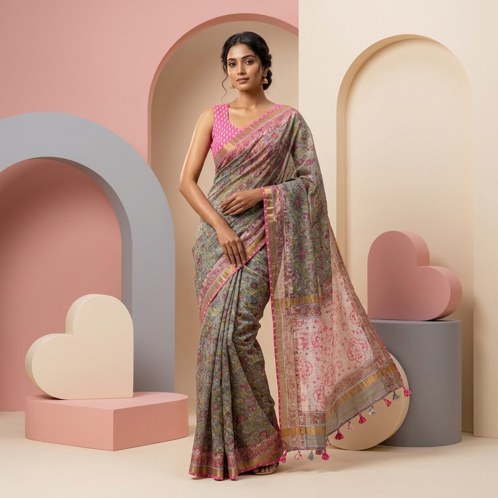 Gulabi Blush Kota Doria - Ready to wear