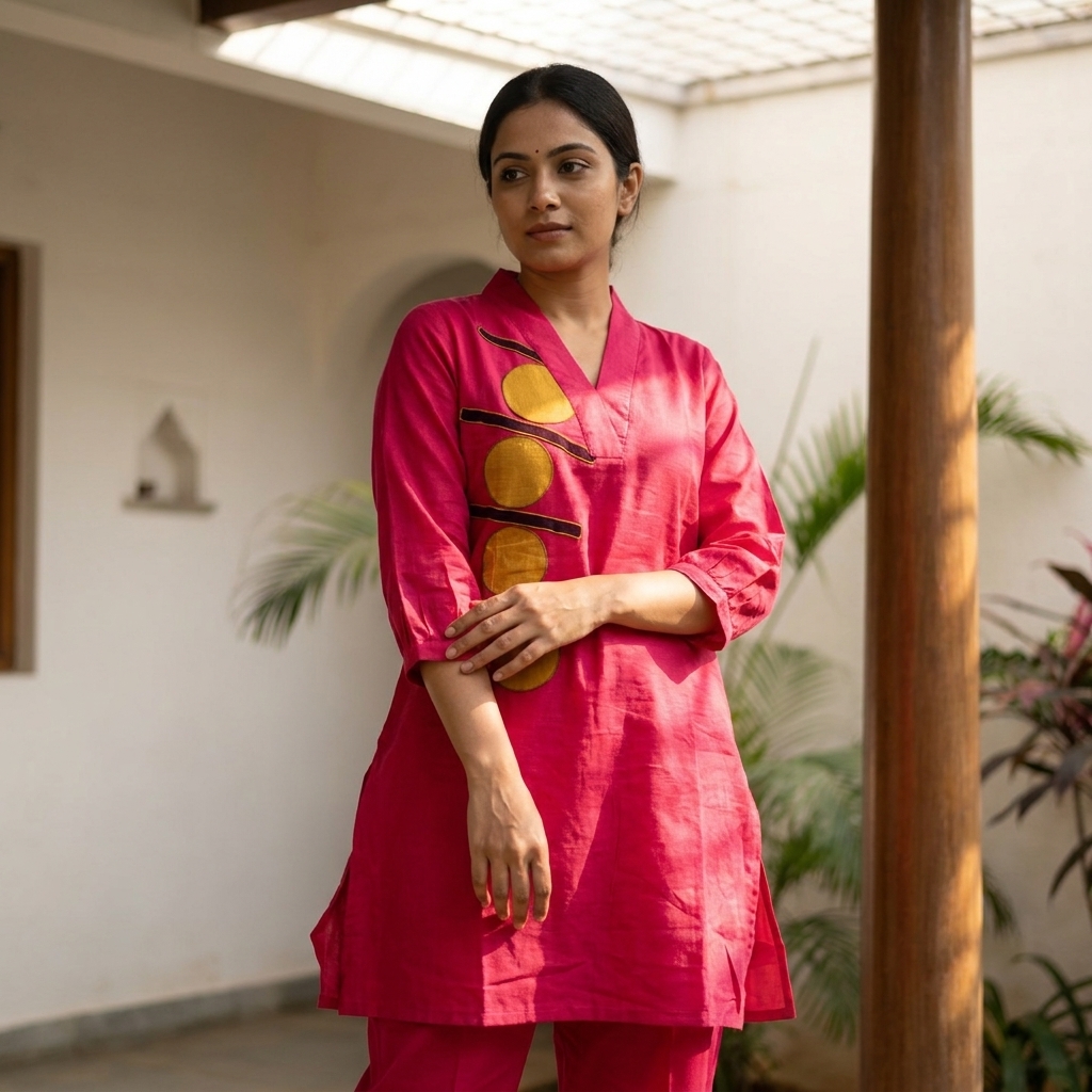 Majenta Pink with Mustard Accents 2-piece set