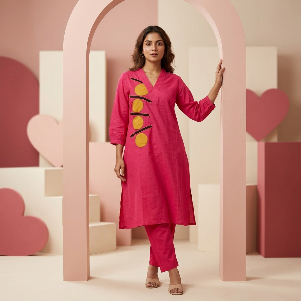 Majenta Pink with Mustard Accents 2-piece set - Image 4