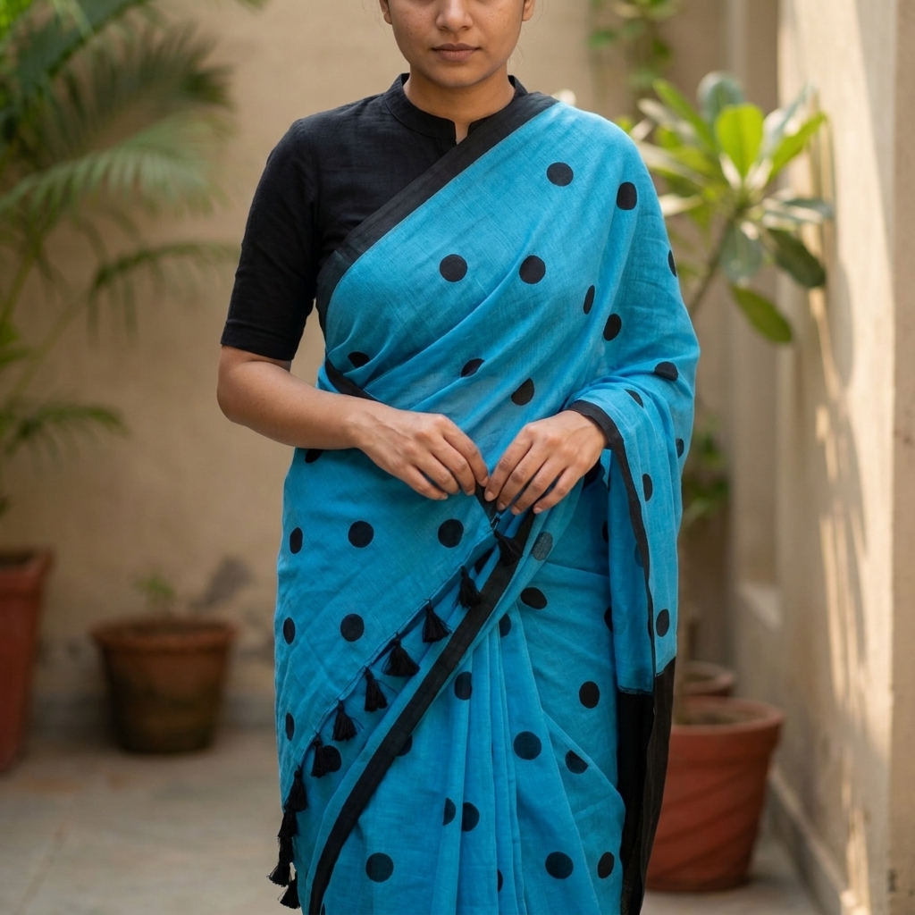 Polka Dot Mul Cotton - Blue - Image 4