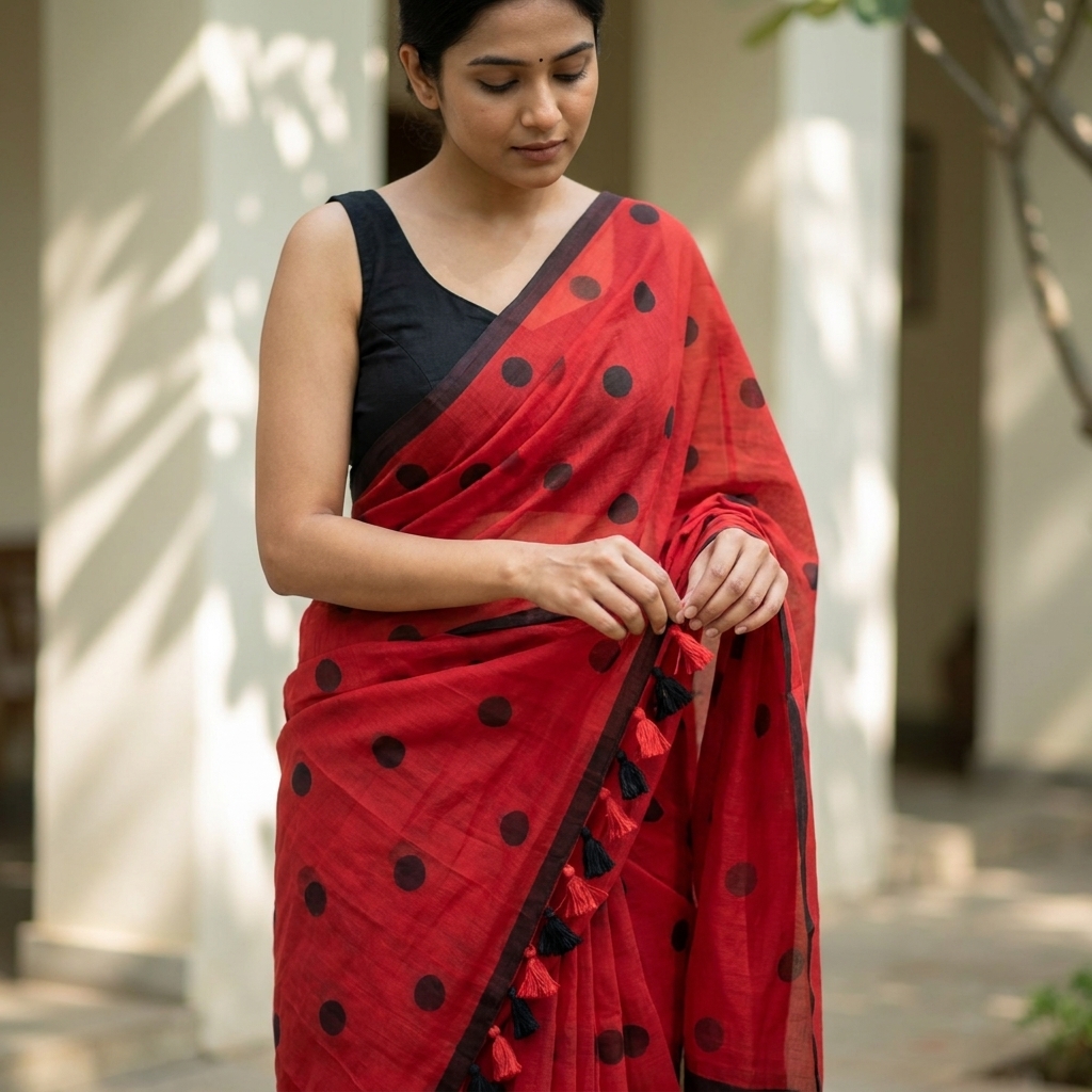 Polka Dot Mul Cotton - Red - Image 4