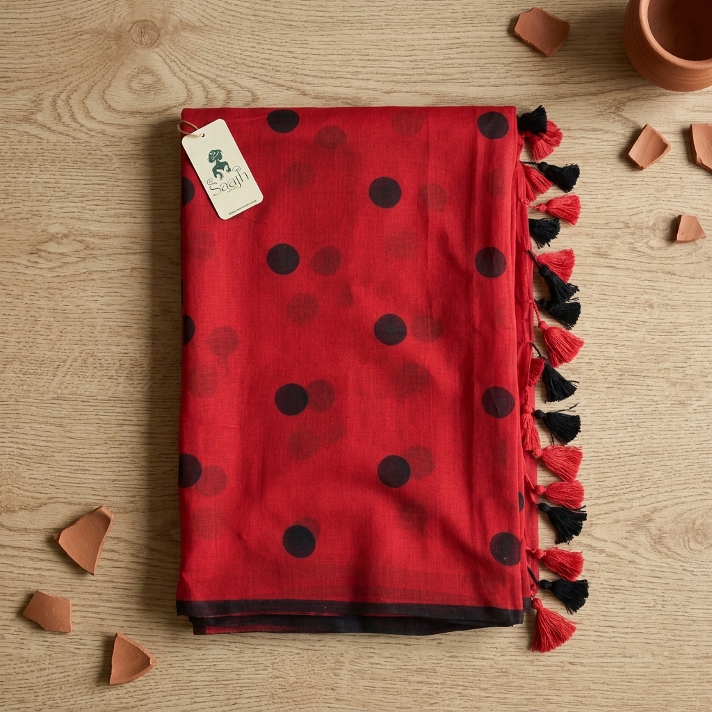 Polka Dot Mul Cotton - Red - Image 3