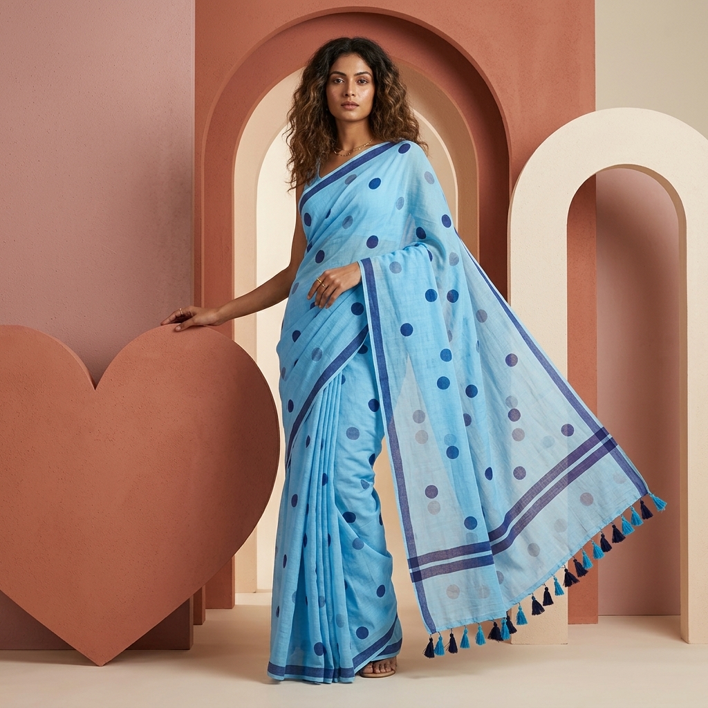 Polka Dot Mul Cotton - Sky