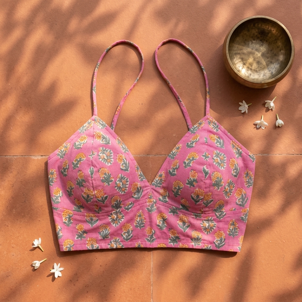 Soft pink base with block print Bralette - Image 3