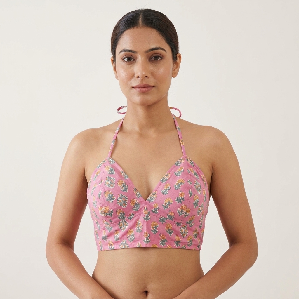 Soft pink base with block print Bralette - Image 4