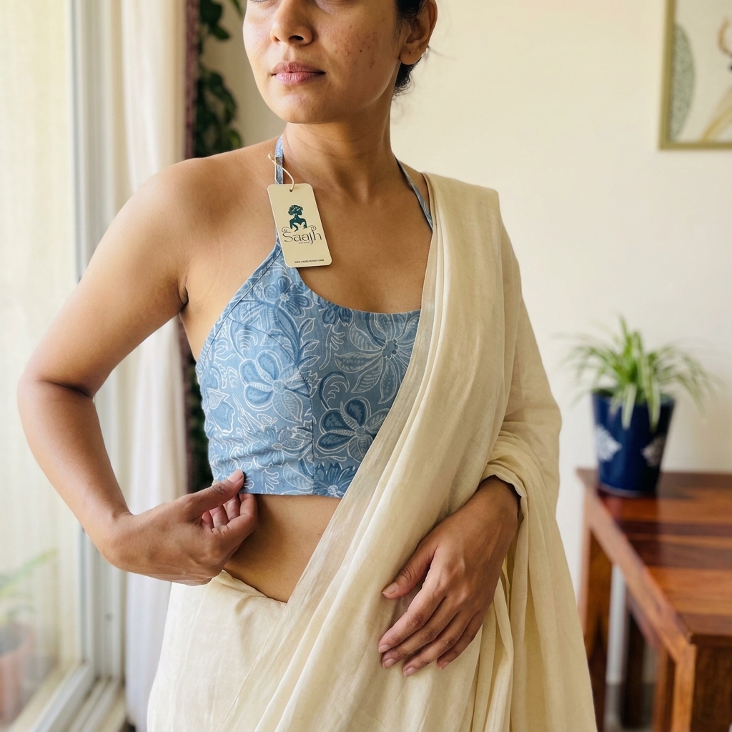 Subtle blue floral block print Bralette