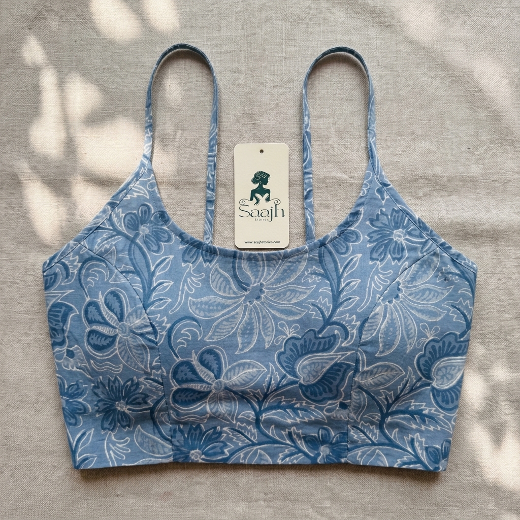 Subtle blue floral block print Bralette - Image 3