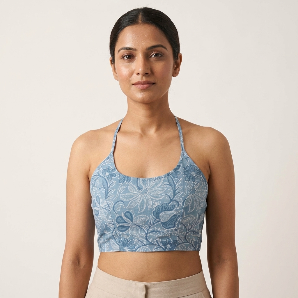 Subtle blue floral block print Bralette - Image 4