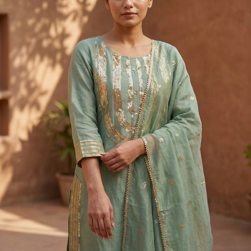 Utsav 3 piece set in Pista Green - Image 4