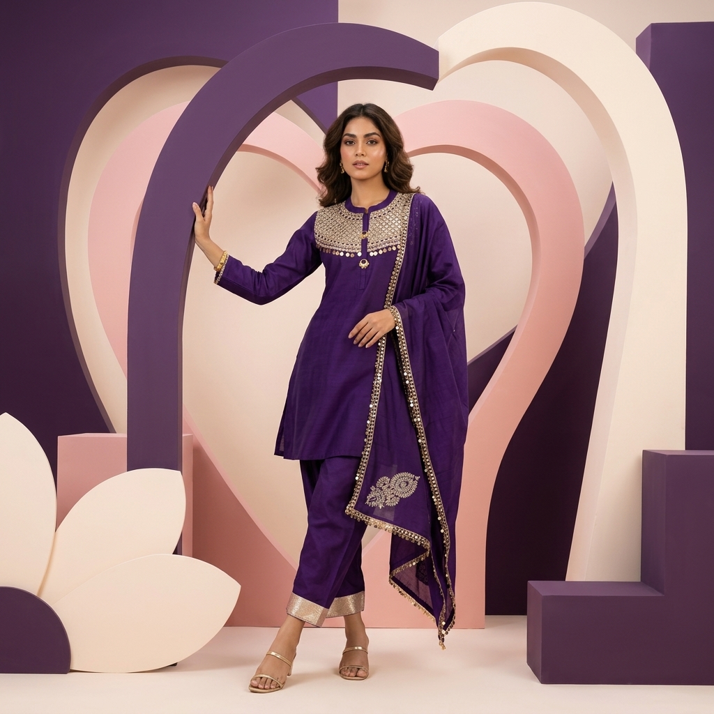 Utsav 3 piece set in Purple - Image 4
